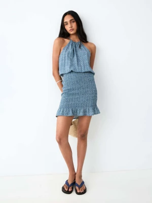 Sukienka ze wzorem i marszczeniem niebieski - Dziewczyna - - MANGO TEEN