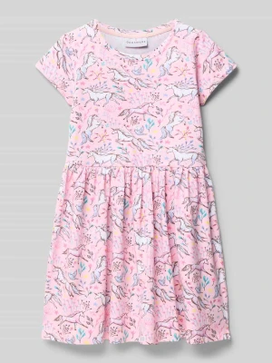 Sukienka ze wzorem na całej powierzchni i okrągłym dekoltem DANAMADE