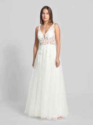 Suknia ślubna o kroju regular fit z kwiatowym obszyciem z koronki luxuar