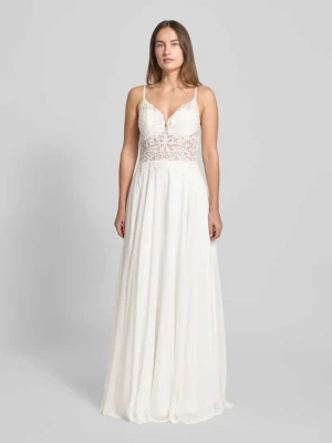 Suknia ślubna o kroju regular fit z kwiatowym obszyciem z koronki luxuar