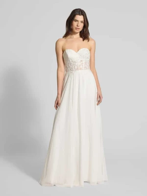 Suknia ślubna o kroju regular fit z kwiatowym obszyciem z koronki luxuar