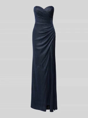 Suknia wieczorowa w stylu off-shoulder z rozcięciem na spódnicy Luxuar Granatowy