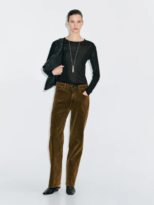Sulfurous Dye Straight Fit Corduroy Trousers - Żółty Musztardowy - - Massimo Dutti - Female