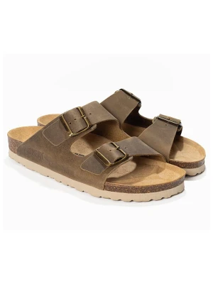 Sunbay Skórzane klapki "Trefle" w kolorze khaki rozmiar: 39