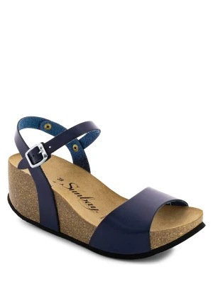 Sunbay Skórzane sandały "Mateo" w kolorze granatowym na koturnie rozmiar: 37