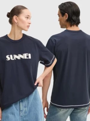 Sunnei t-shirt bawełniany kolor granatowy z aplikacją RTWXJER020