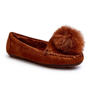 Zdjęcie produktu Super Mode Damskie Mokasyny Z Futerkiem i Pomponem Camel brązowe
