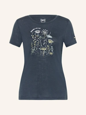 Super.Natural Koszulka Funkcyjna Rock Flowers Z Wełną Merino blau