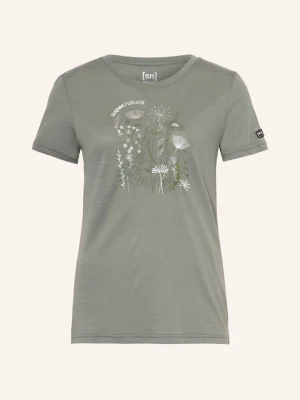 Super.Natural Koszulka Funkcyjna Rock Flowers Z Wełną Merino gruen KHAKI