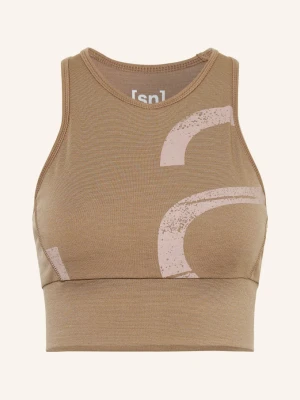 Super.Natural Krótki Top Funkcyjny Capital Logo Z Wełną Merino beige
