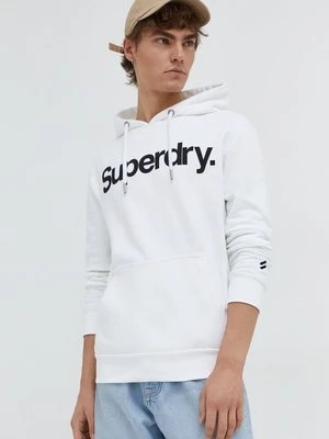 Superdry bluza bawełniana męska kolor beżowy z kapturem z nadrukiem