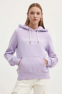 Superdry bluza damska kolor fioletowy z kapturem z aplikacją