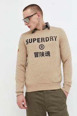 Superdry bluza męska kolor beżowy z nadrukiem