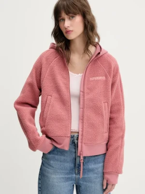 Superdry bluza polarowa damska kolor pomarańczowy z kapturem gładka W2012288A-9KS