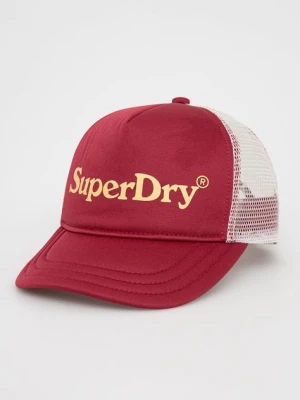 Superdry czapka kolor czerwony z nadrukiem