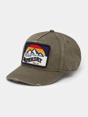 Superdry czapka z daszkiem bawełniana damska kolor zielony z aplikacją W9010177A-6JE