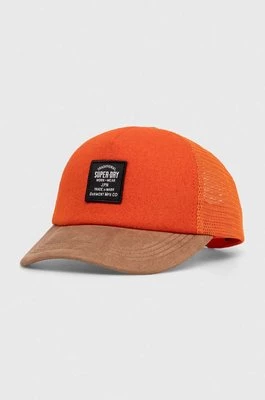 Superdry czapka z daszkiem kolor pomarańczowy z aplikacją