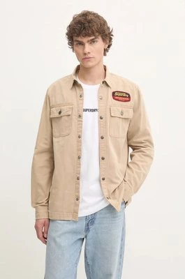 Superdry koszula bawełniana męska kolor beżowy regular z kołnierzykiem klasycznym M4010891A-5YE