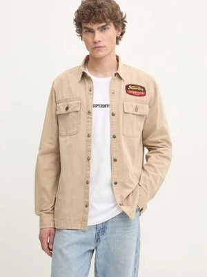 Superdry koszula bawełniana męska kolor beżowy regular z kołnierzykiem klasycznym M4010891A-5YE