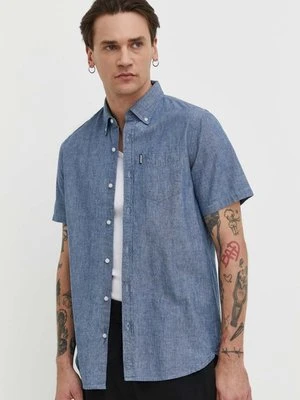 Superdry koszula bawełniana męska kolor niebieski regular z kołnierzykiem button-down