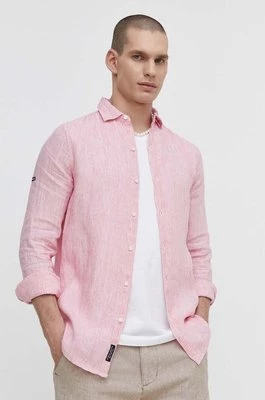 Superdry koszula lniana kolor różowy regular z kołnierzykiem klasycznym