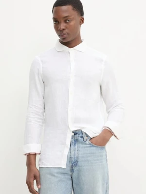 Superdry koszula lniana męska kolor biały regular M4010995A-01C