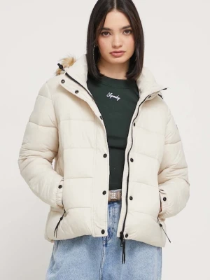 Superdry kurtka damska kolor beżowy zimowa