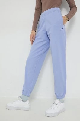 Superdry spodnie dresowe bawełniane damskie kolor fioletowy gładkie