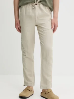 Superdry spodnie lniane męskie kolor beżowy dopasowane M7011318A-S1F