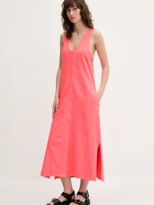 Superdry sukienka bawełniana kolor różowy midi rozkloszowana W8011861A-9SD
