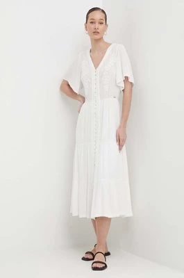 Superdry sukienka kolor biały midi rozkloszowana