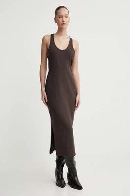 Superdry sukienka kolor brązowy maxi rozkloszowana W8011616A-8PZ