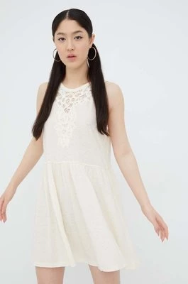 Superdry sukienka z domieszką lnu kolor beżowy mini rozkloszowana