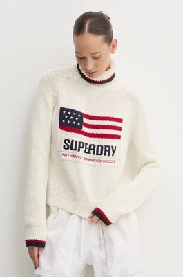 Superdry sweter damski kolor beżowy ciepły z golfem W6110538A-39E