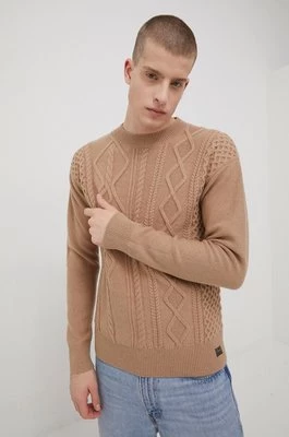 Superdry sweter wełniany męski kolor beżowy