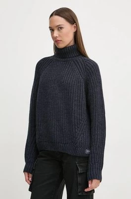 Superdry sweter z domieszką wełny damski kolor granatowy ciepły z golfem W6110397A-97T