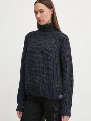 Superdry sweter z domieszką wełny damski kolor granatowy ciepły z golfem W6110397A-97T