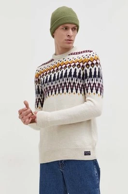 Superdry sweter z domieszką wełny męski kolor beżowy
