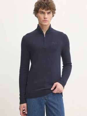 Superdry sweter z domieszką wełny męski kolor granatowy lekki z półgolfem M6110640A-5EJ