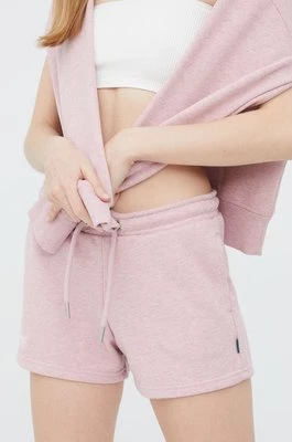 Superdry szorty damskie kolor różowy z aplikacją high waist