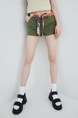 Superdry szorty damskie kolor zielony gładkie medium waist