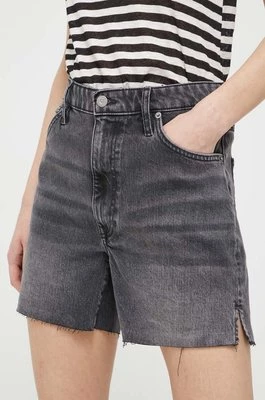 Superdry szorty jeansowe damskie kolor szary gładkie high waist