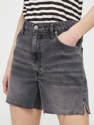 Superdry szorty jeansowe damskie kolor szary gładkie high waist