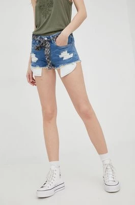 Superdry szorty jeansowe damskie z aplikacją medium waist