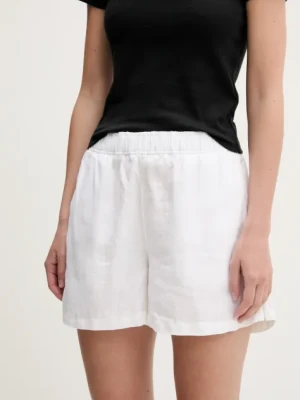 Superdry szorty lniane damskie kolor beżowy gładkie high waist W7110450A-04C
