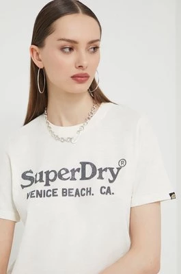Superdry t-shirt bawełniany damski kolor beżowy