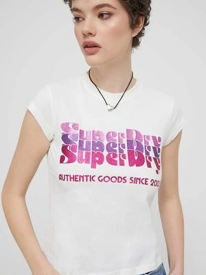 Superdry t-shirt bawełniany damski kolor beżowy