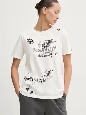 Superdry t-shirt bawełniany damski kolor beżowy W1011498A-34C