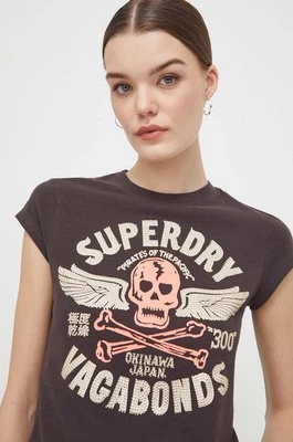 Superdry t-shirt bawełniany damski kolor brązowy