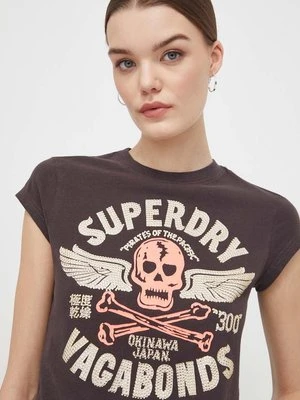 Superdry t-shirt bawełniany damski kolor brązowy